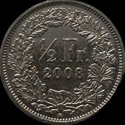 Suisse ½ franc Helvetia debout cupronickel 2008