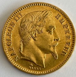 20 francs or Napoléon III, tête laurée 1862 A