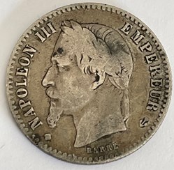50 centimes Napoléon III, tête laurée 1865 Strasbourg