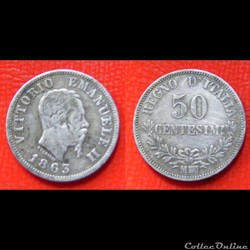 ITALIE 50 Centesimi Victor Emmanuel II 1863 Milan