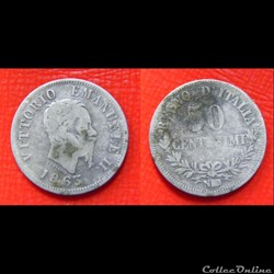 ITALIE 50 Centesimi Victor Emmanuel II 1863 Naples