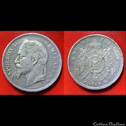 5 francs Napoléon III (tête laurée- Empire français) 1869 BB