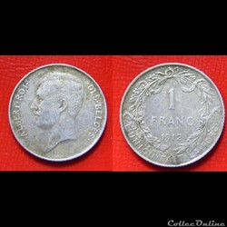BELGIQUE 1 Franc Albert Ier légende française 1912