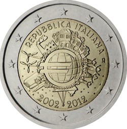 2 Euros 10e anniversaire de la mise en circulation des billets et des pièces en euro 2012