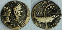 Auguste et Agrippa, As/Dupondius de Nîmes (3ème type)