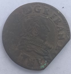 LOUIS XIII LE JUSTE Double tournois, type 1 1635 Saint-Palais