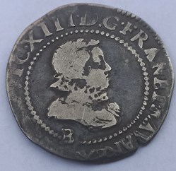 LOUIS XIII LE JUSTE Demi-franc au buste adolescent de Rouen 1615 Rouen