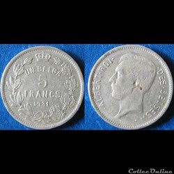 5 francs Albert Ier (un belga, fr) 1931