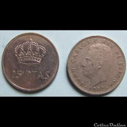 25 pesetas Juan Carlos I, M couronné 1982