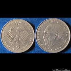 2 deutsch mark Konrad Adenauer 1977 J