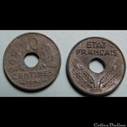 10 centimes ETAT FRANCAIS, grand module 1941