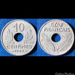 10 centimes ETAT FRANCAIS, grand module 1942