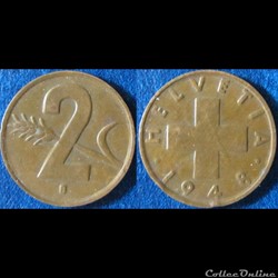 2 centimes Croix suisse 1948 B
