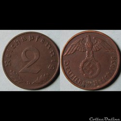 2 reichspfennig 1938 D