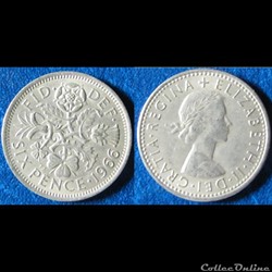 6 pence Elizabeth II (1ère effigie, sans "BRITT:OMN:") 1966