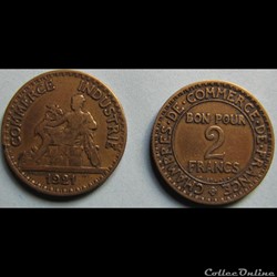 2 francs chambres de commerce de France 1921