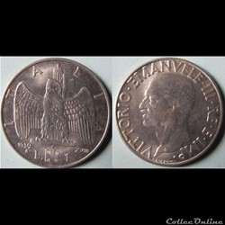 1 lire Victor-Emmanuel III (magnétique, an XVIII) 1939