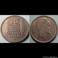 10 francs Turin (petite tête) 1948 B (gras)