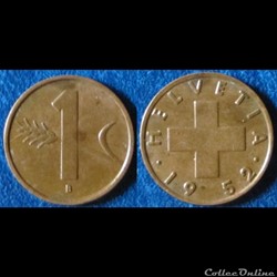 1 centime Crois suisse 1952 B