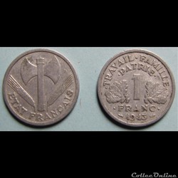 1 franc francisque, légère 1943