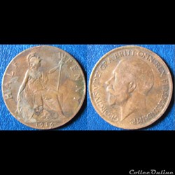 1/2 penny George V (1ère effigie, large tête) 1916