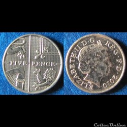 5 pence Elizabeth II (4ème effigie, type blason) 2010