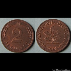 2 pfennig (acier plaqué) 1968 F