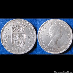 1 shilling Elizabeth II (1ère effigie, blason Angleterre) 1954