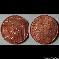 2 pence Elizabeth II (4ème effigie, type blason, acier plaqué) 2011
