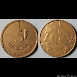 5 francs Baudouin Ier (fr) 1987