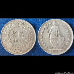 1/2 franc Helvetia debout (argent) 1944 B