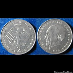 2 deutsch mark Konrad Adenauer 1987 J
