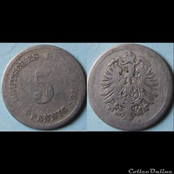 5 pfennig Wilhelm I (type 1, petit aigle) 1876 J