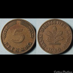 5 pfennig (Bank Deutscher Länder) 1949 J