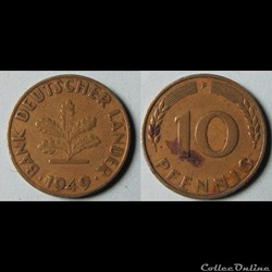 10 pfennig Bank Deutscher Lander 1949 F