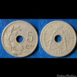 5 centimes Albert Ier (type Michaux, sans étoile, fr) 1910