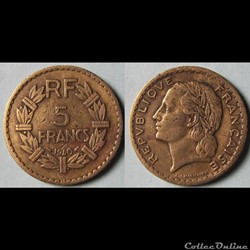 5 francs Lavrillier (bronze-alu) 1940
