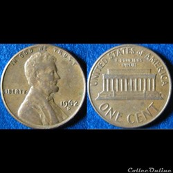 1 cent Lincoln Memorial Penny 1962 D