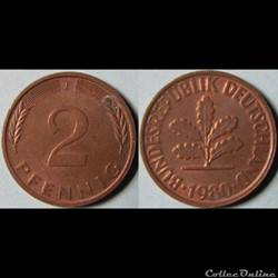 2 pfennig (acier plaqué) 1980 F