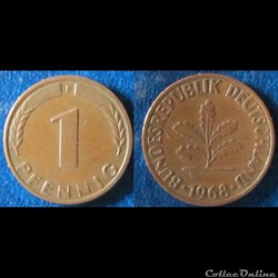 1 pfennig 1968 F
