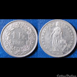 1 franc Helvetia debout 1986 B