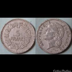 5 francs Lavrillier (aliminium, 9 fermé) 1947 B