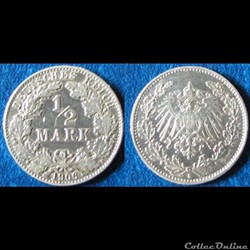 1/2 mark Wilhelm II (type 2, petit aigle) 1906 D