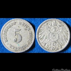 5 pfennig Wilhelm II (type 2, grand aigle) 1902 F