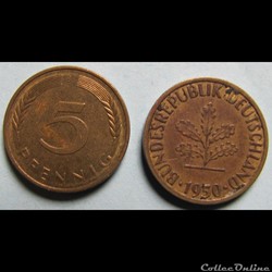 5 pfennig 1950 J