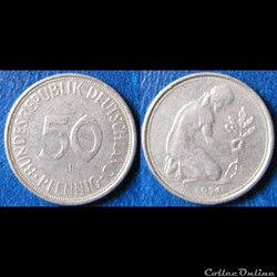 50 pfennig (striée, légende fine) 1971