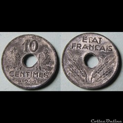 10 centimes ETAT FRANCAIS, petit module 1944