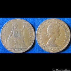 1 penny Elizabeth II (1ère effigie) 1963