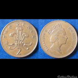 2 pence Elizabeth II (3ème effigie) 1989