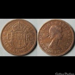 half crown Elizabeth II (1ère effigie, sans BRITT:OMN) 1955